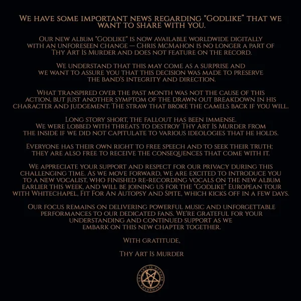 Thy Art Is Murder - Botránnyal jelent meg az új albumuk