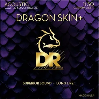 DR Strings Dragon Skin+ Coated 8020 Custom Light 11-50 Akusztikus gitárhúrok