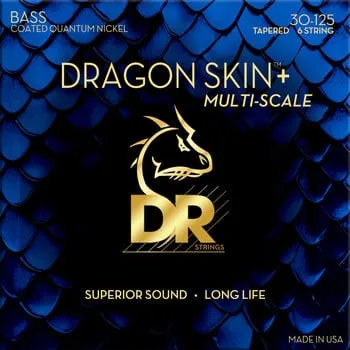 DR Strings Dragon Skin+ Coated Nickel 6-String Medium 30-125 Tapered Multi-Scale Basszusgitár húr