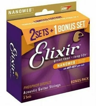 Elixir 16544 Nanoweb Phosphor Bronze Custom Light 11-52 3-PACK Akusztikus gitárhúrok