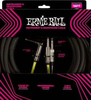 Ernie Ball Instrument and Headphone Cable Fekete 50,5 cm Egyenes - Pipa