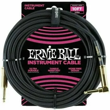 Ernie Ball P06081-EB Fekete 3 m Egyenes - Pipa