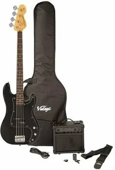 Vintage V40 Coaster Pack Gloss Black Elektromos basszusgitár