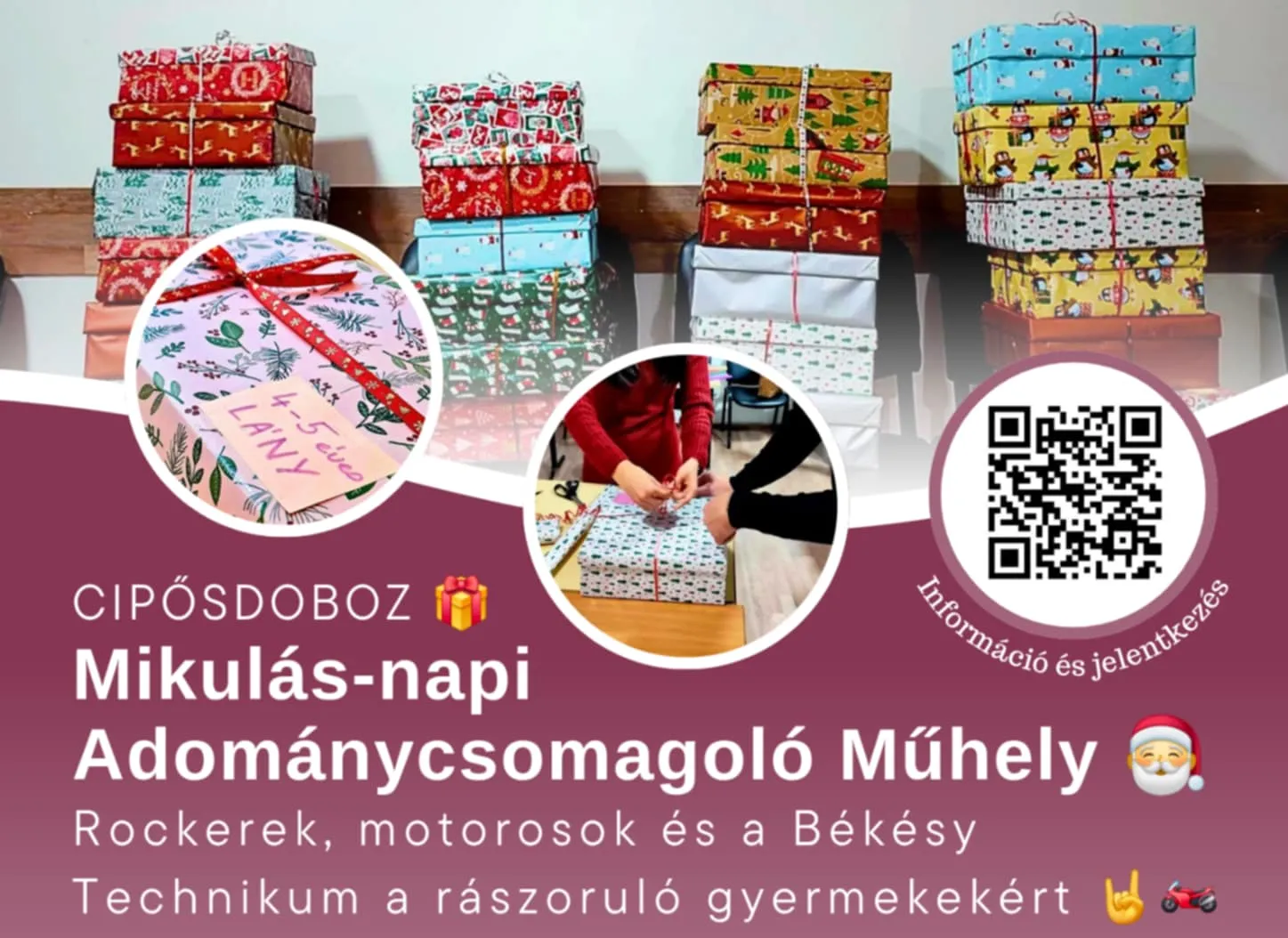 Rockerek és motorosok a rászoruló gyerekekért - Mikulás-napi adománycsomagoló a Békésy György Technikumban